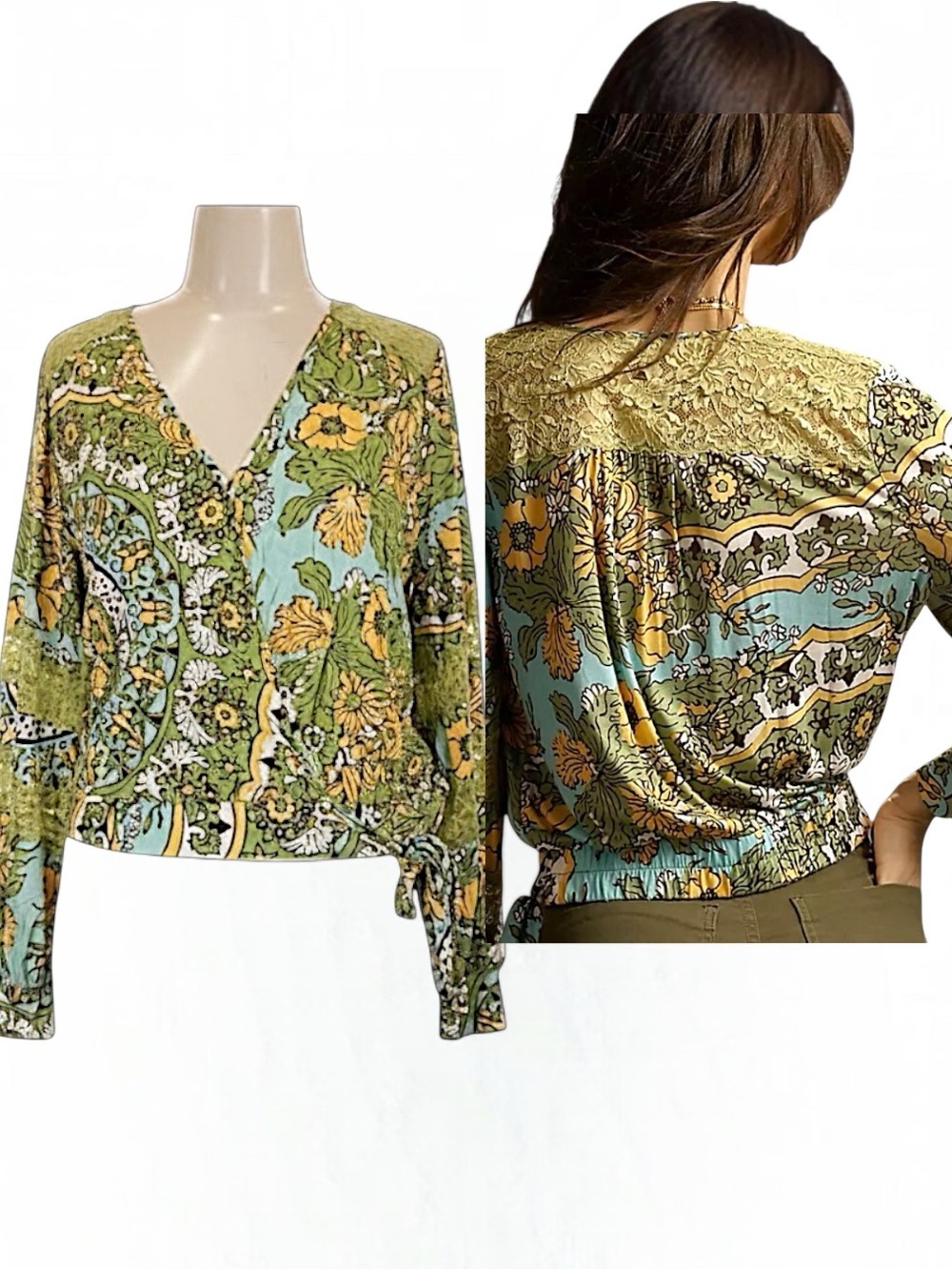 Anthropologie x Tiny Floral Tie Waist Wrap Blouse